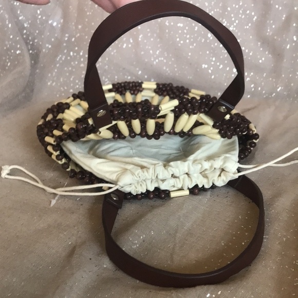 NWOT Studio Collection Beaded Circular Brown & Cream Handbag Purse - Picture 7 of 13